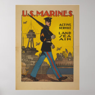 Póster Marines estadounidenses. Servicio activo. Aire ter