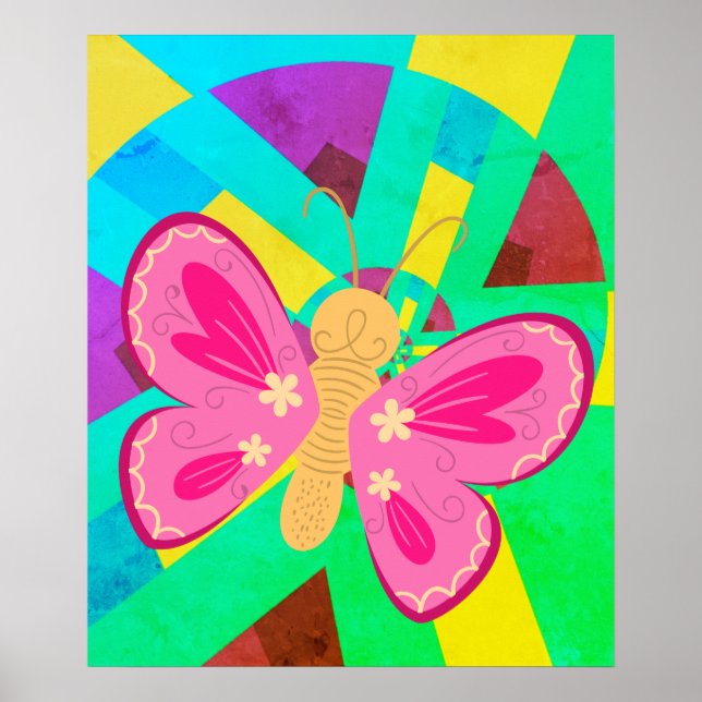 Póster Mariposa abstracta divertida Verde azulada, verde  (Frente)