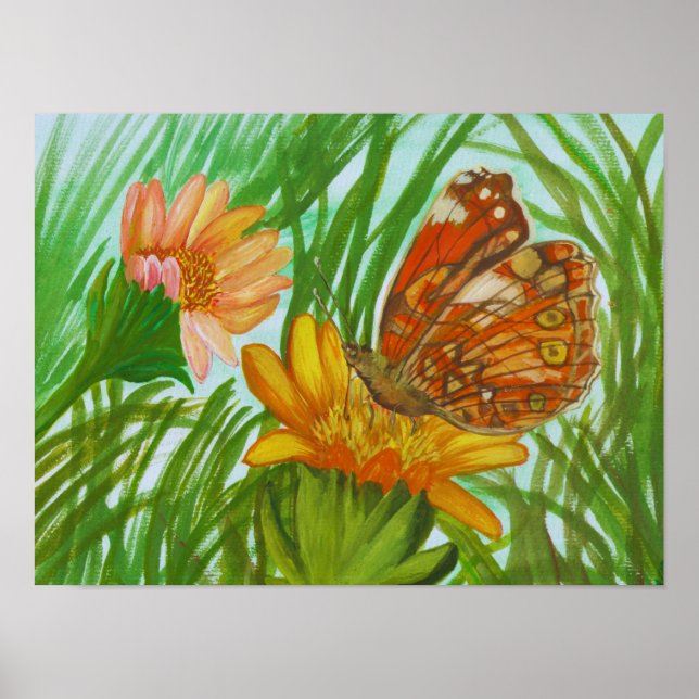 Póster mariposa acuarela en el jardín (Frente)
