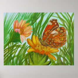 Póster mariposa acuarela en el jardín
