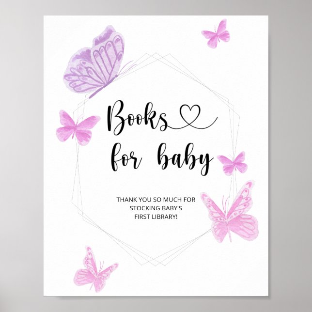 Póster Mariposa acuarela, libros para bebé (Frente)