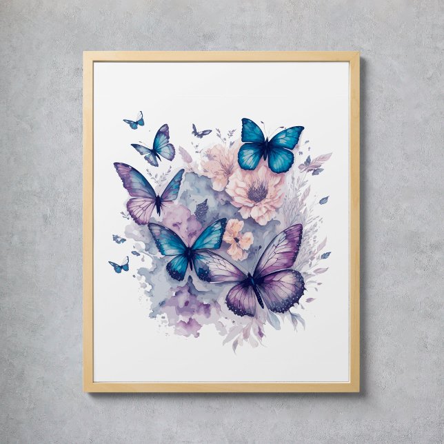 Póster Mariposa acuarela Mágica floral (Watercolor Butterflies Floral Mystical Magical Poster
)