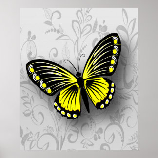Póster Mariposa amarilla sinusal en flor gris