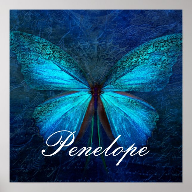 Póster Mariposa azul de alegría y suerte (Frente)