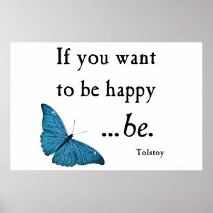 Póster Mariposa azul del vintage y cita de la felicidad