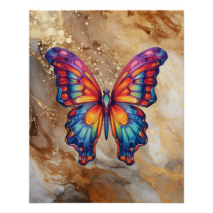 Póster Mariposa Azul Naranja Alas