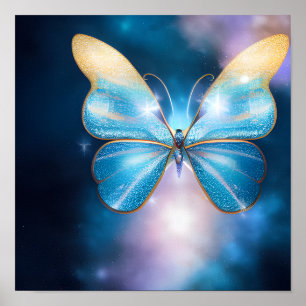 Póster Mariposa azul y dorada