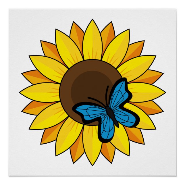 Póster Mariposa azul y girasol (Anverso)