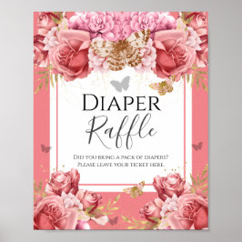 Póster Mariposa Baby Shower Diaper Raffle Fiesta Rótulo