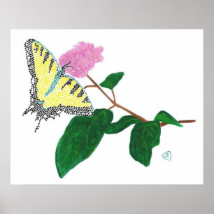 Póster Mariposa cola de golondrina amarilla en cartel de