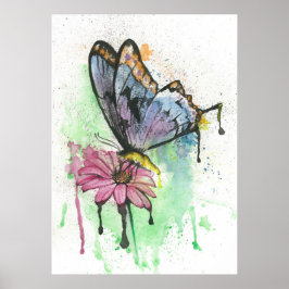 Póster Mariposa color agua sobre poster de flores de marg