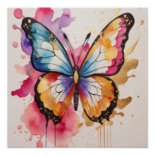 Póster Mariposa colorida con salpicadura artística
