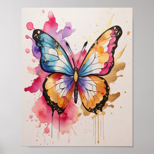 Póster Mariposa colorida con salpicadura artística (Frente)