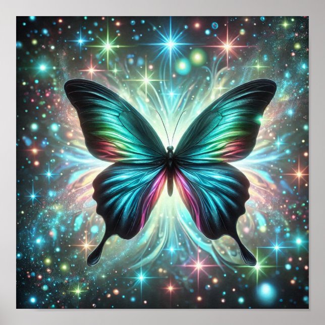 Póster Mariposa con estrellas de brillo y brillo galáctic (Frente)