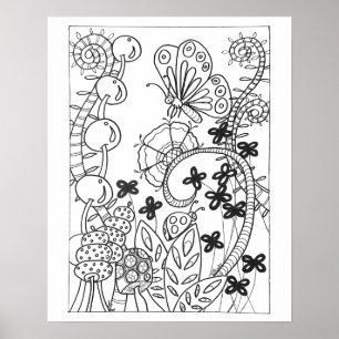 Póster Mariposa de 16"x 20" con flores de fantasía colore