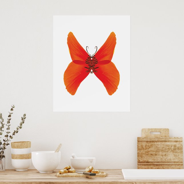 Póster Mariposa de amapola roja naranja con su nombre (Cocina)