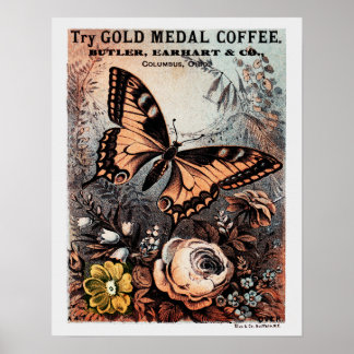 Póster Mariposa de café de la medalla de oro