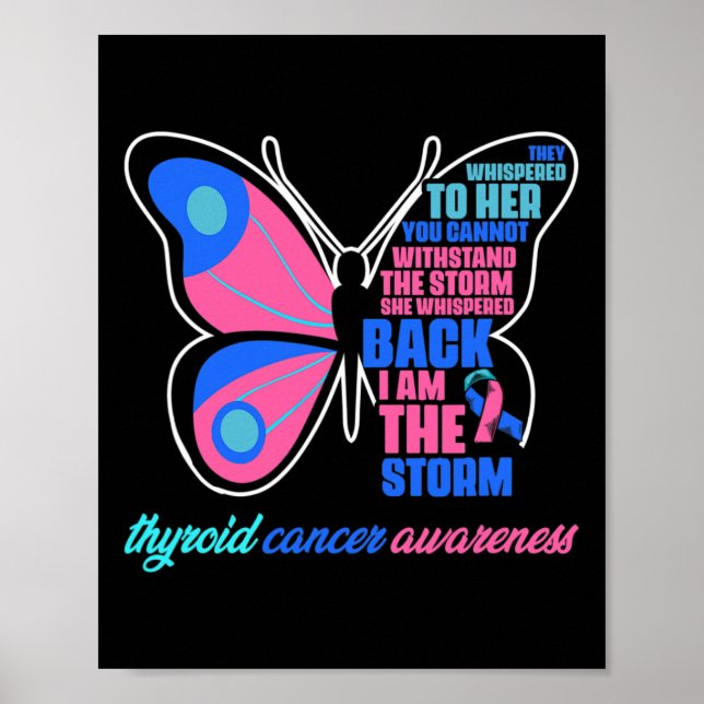 Póster Mariposa de Cáncer - Sobreviviente tiroidea Cáncer (Frente)