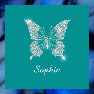Póster Mariposa de Diamante Blanco, Nombre de Letra, Azul