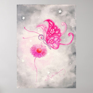 Póster Mariposa De Fantasía Rosa En Daisy