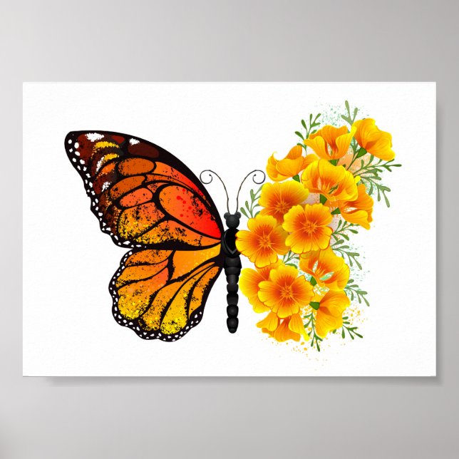 Póster Mariposa de flores con amapola amarilla de Califor (Frente)