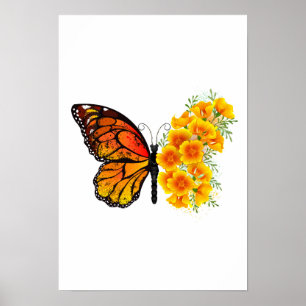 Póster Mariposa de flores con amapola amarilla de Califor