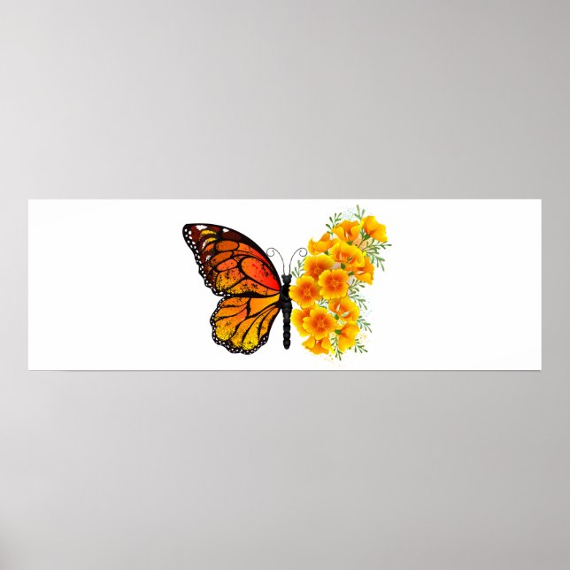 Póster Mariposa de flores con amapola amarilla de Califor (Frente)