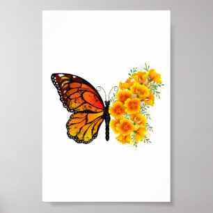 Póster Mariposa de flores con amapola amarilla de Califor