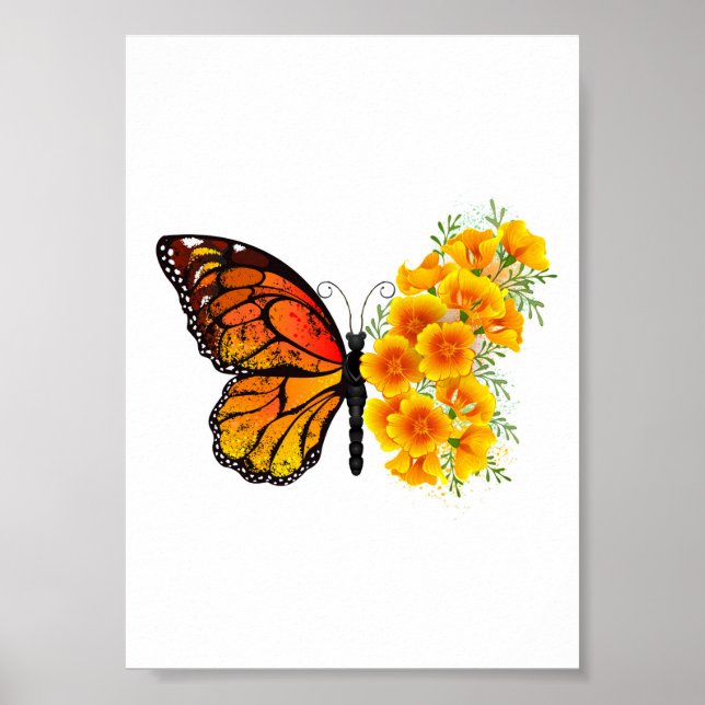 Póster Mariposa de flores con amapola amarilla de Califor (Frente)