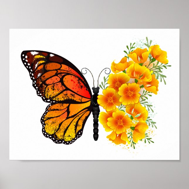 Póster Mariposa de flores con amapola amarilla de Califor (Frente)