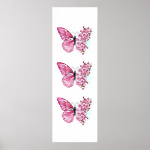 Póster Mariposa de flores con Sakura rosa