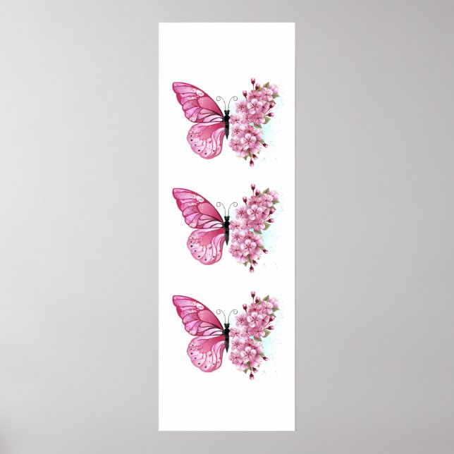 Póster Mariposa de flores con Sakura rosa (Frente)