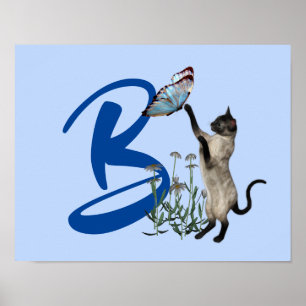 Póster Mariposa de gato siamés monograma inicial B