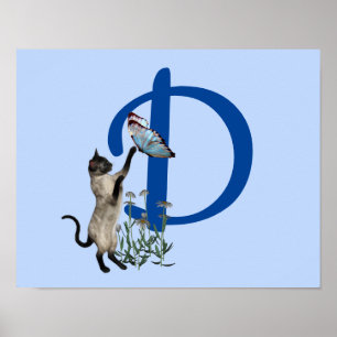 Póster Mariposa de gato siamés monograma inicial D