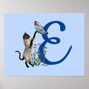 Póster Mariposa de gato siamés Monograma inicial E lindo