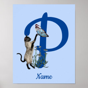 Póster Mariposa de gato siamés monograma inicial P nombre