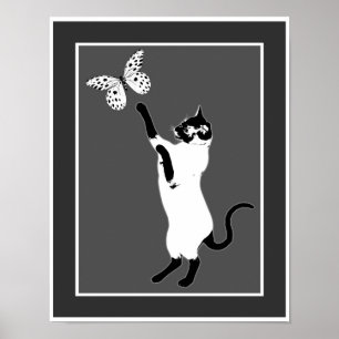 Póster Mariposa De Gato Siamesa Poster Blanco Y Negro