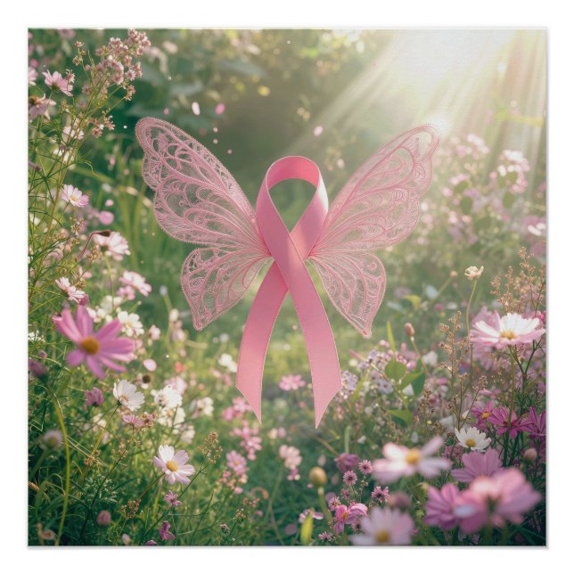 Póster Mariposa de lazo rosa en un jardín (Anverso)
