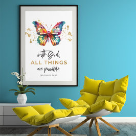 Póster Mariposa de Mateo 19:26 Todas las cosas son Posibl