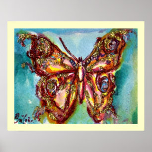 PÓSTER MARIPOSA DE ORO EN AZUL