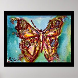 PÓSTER MARIPOSA DE ORO EN AZUL