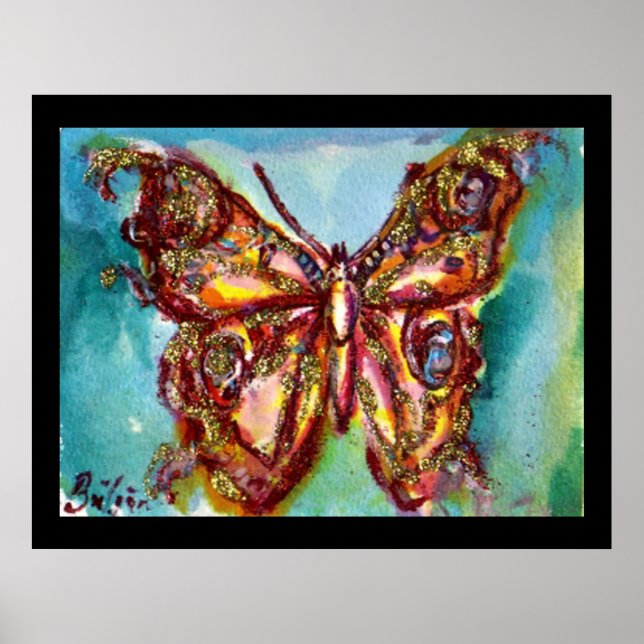 PÓSTER MARIPOSA DE ORO EN AZUL (Frente)