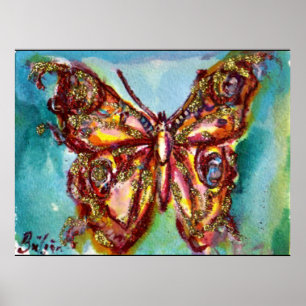 PÓSTER MARIPOSA DE ORO EN AZUL