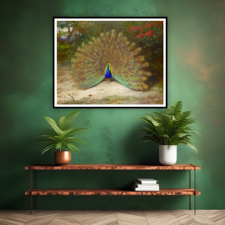 Póster Mariposa de pavo real y pavo real, Ilustracion de 