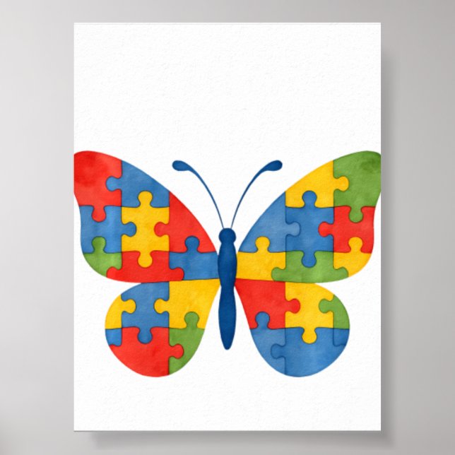 Póster Mariposa de rompecabezas de conciencia del autismo (Frente)