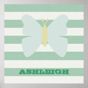Póster Mariposa de tiras blancas y mint.