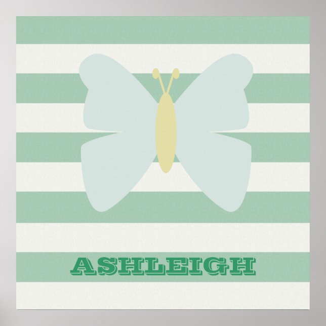 Póster Mariposa de tiras blancas y mint. (Frente)