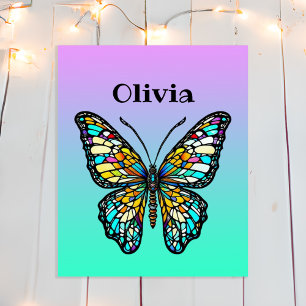 Póster Mariposa De Vidrio Pintado Colorida Personalizada