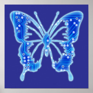 Póster Mariposa digital azul, fondo personalizar
