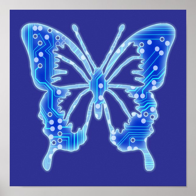 Póster Mariposa digital azul, fondo personalizar (Frente)